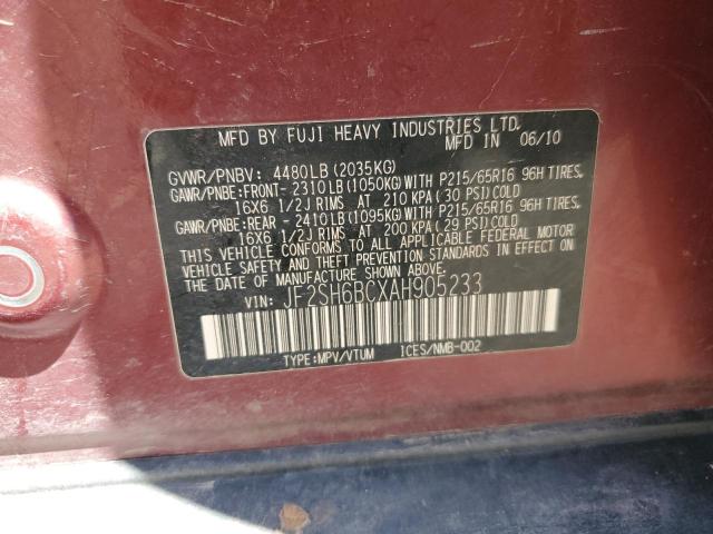 JF2SH6BCXAH905233 - 2010 SUBARU FORESTER XS Bordo foto 12