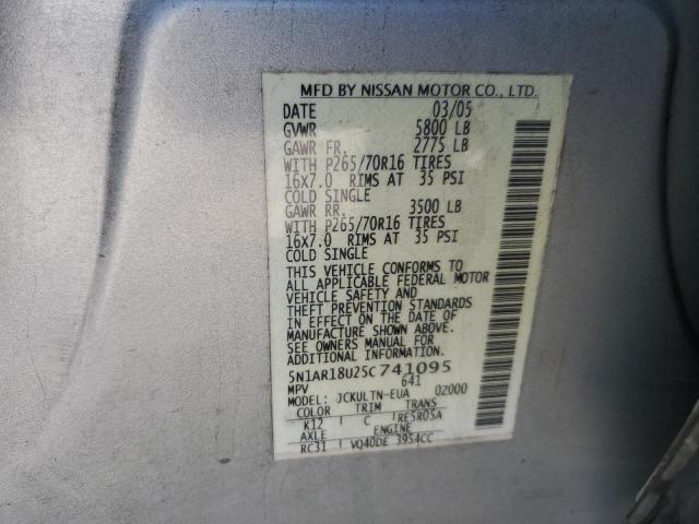 5N1AR18U25C741095 - 2005 NISSAN PATHFINDER LE 银色 照片 13