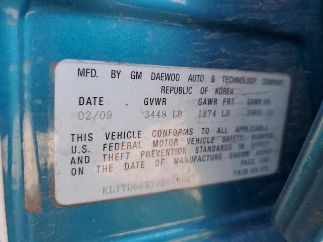 KL1TD66E79B666627 - 2009 CHEVROLET AVEO LS Mavi foto 12