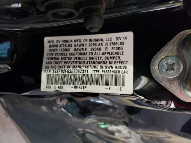 19XFB2F93EE067311 - 2014 HONDA CIVIC EXL შავი ფოტო 12
