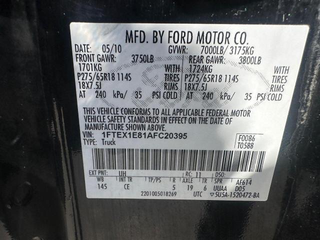 1FTEX1E81AFC20395 - 2010 FORD F150 SUPER CAB BLACK photo 10