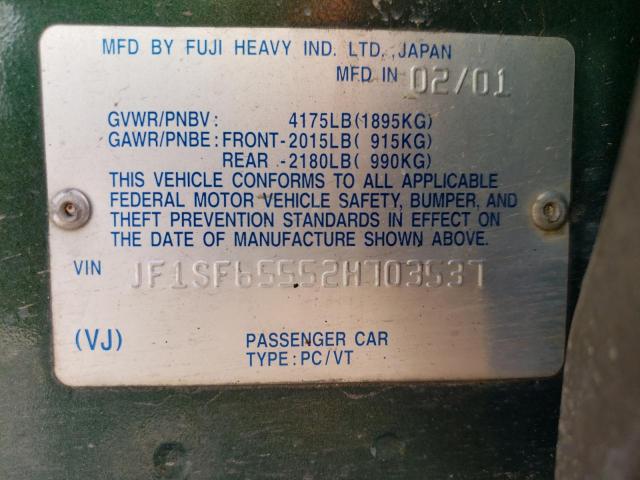 JF1SF65552H703537 - 2002 SUBARU FORESTER S 绿色 照片 13