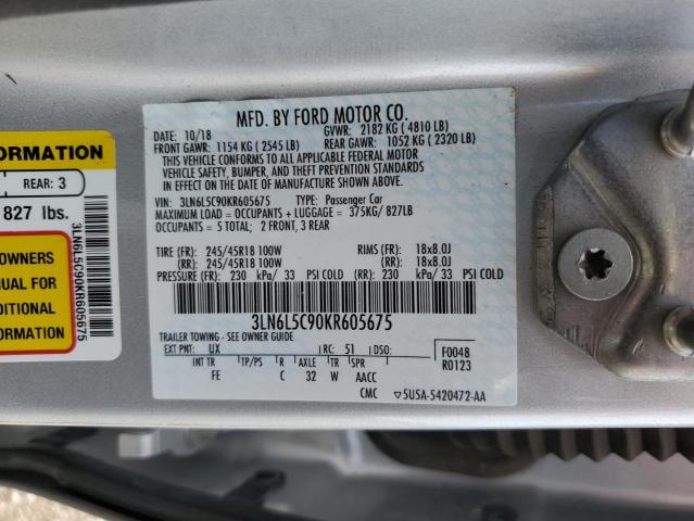 3LN6L5C90KR605675 - 2019 LINCOLN MKZ RESERVE I SILVER photo 13