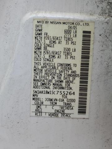 5N1AR18W15C755264 - 2005 NISSAN PATHFINDER LE 白色 照片 12