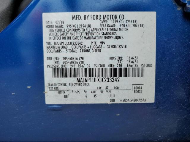MAJ6P1ULXJC233342 - 2018 FORD ECOSPORT SE Niebieski zdjęcie 13