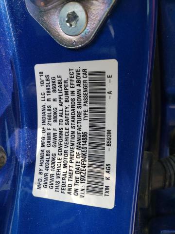 19XZE4F94KE014886 - 2019 HONDA INSIGHT TOURING BLUE photo 13