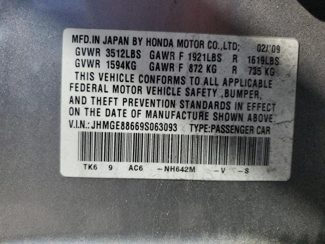 JHMGE88669S063093 - 2009 HONDA FIT SPORT SILVER photo 12