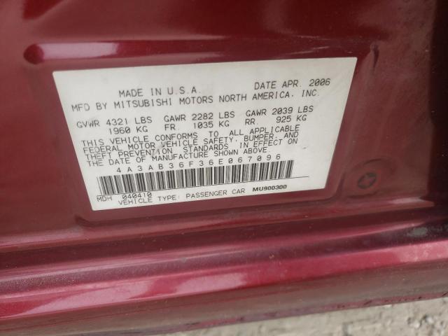 4A3AB36F36E067096 - 2006 MITSUBISHI GALANT ES MEDIUM RED photo 10