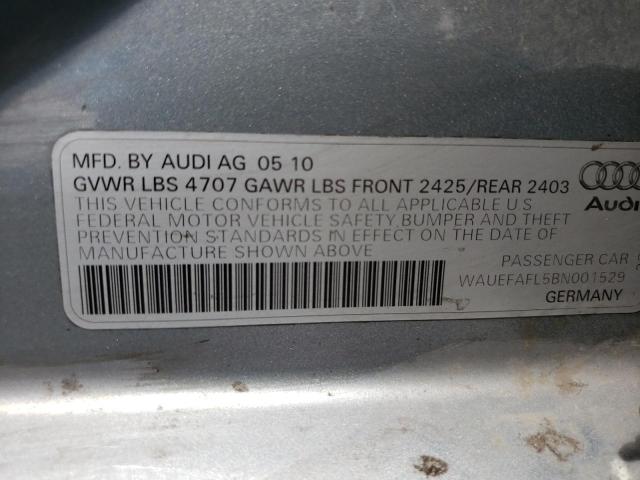 WAUEFAFL5BN001529 - 2011 AUDI A4 PREMIUM PLUS GRAY photo 10