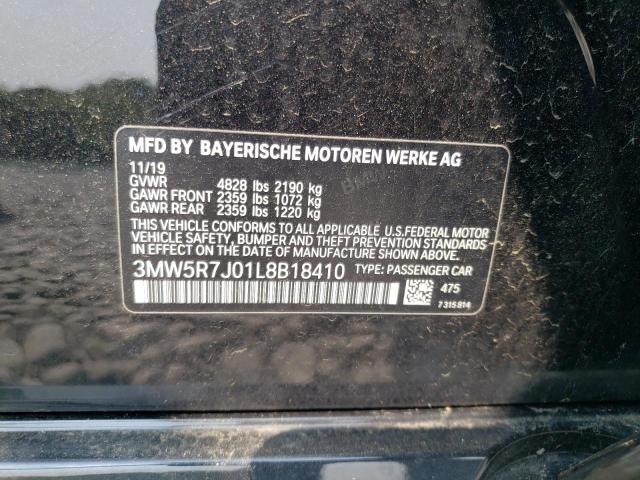 3MW5R7J01L8B18410 - 2020 BMW 330XI Negro foto 12