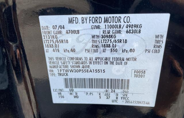 1FTWW30P55EA15515 - 2005 FORD F350 SRW SUPER DUTY BLACK photo 10