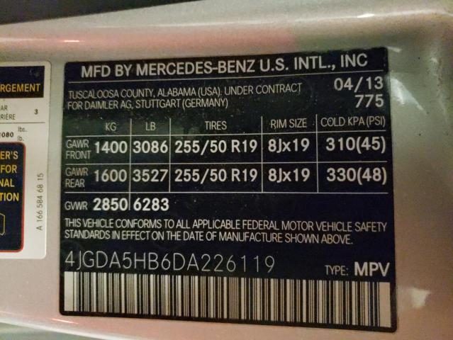 4JGDA5HB6DA226119 - 2013 MERCEDES-BENZ ML 350 4MATIC SILVER photo 13