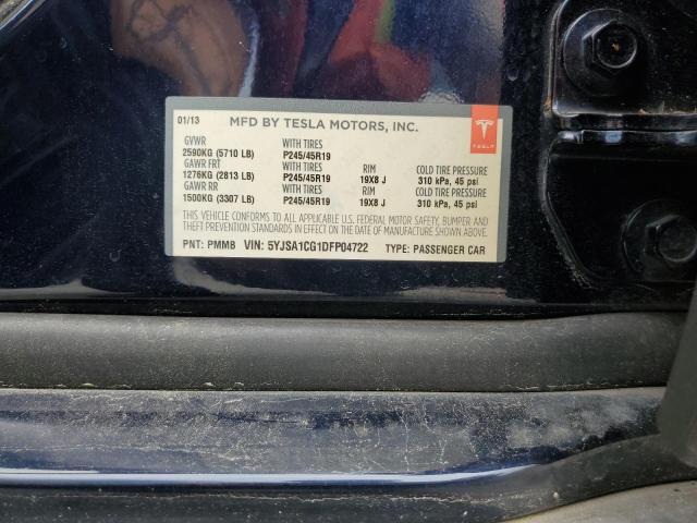 5YJSA1CG1DFP04722 - 2013 TESLA MODEL S BLUE photo 12