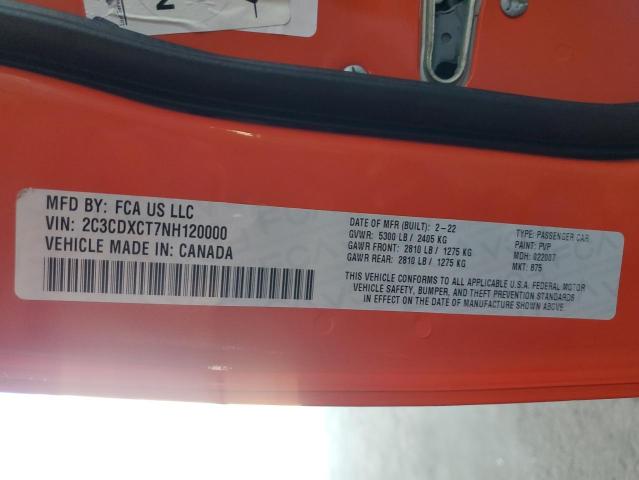 2C3CDXCT7NH120000 - 2022 DODGE CHARGER R/T ORANGE photo 12