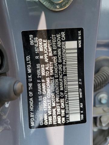 SHHFK7H47KU226950 - 2019 HONDA CIVIC SPORT 灰色 照片 12
