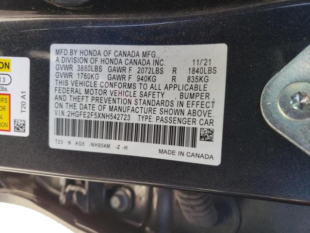 2HGFE2F5XNH542723 - 2022 HONDA CIVIC SPORT 灰色 照片 13