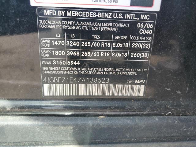 4JGBF71E47A138523 - 2007 MERCEDES-BENZ GL 450 4MATIC BLACK photo 13