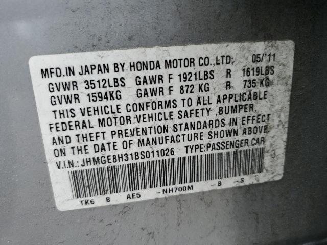 JHMGE8H31BS011026 - 2011 HONDA FIT SILVER photo 12