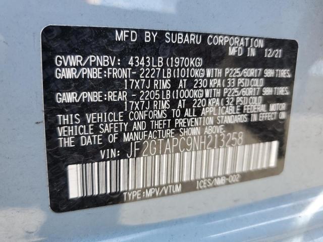 JF2GTAPC9NH213258 - 2022 SUBARU CROSSTREK PREMIUM GRAY photo 13