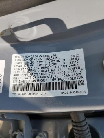 2HGFE2F5XNH590657 - 2022 HONDA CIVIC SPORT 灰色 照片 13