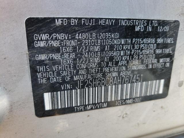 JF2SH6BC8AH767451 - 2010 SUBARU FORESTER XS Argent photo 12