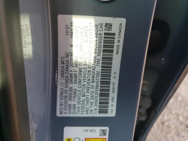 2HGFE2F55NH537882 - 2022 HONDA CIVIC SPORT 银色 照片 12