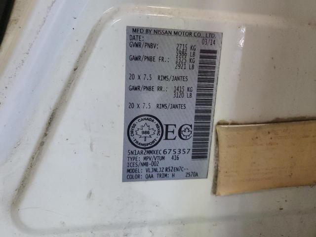 5N1AR2MMXEC675357 - 2014 NISSAN PATHFINDER S WHITE photo 13