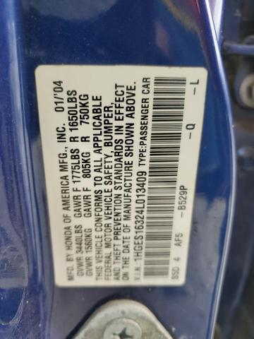 1HGES16324L013409 - 2004 HONDA CIVIC DX VP BLUE photo 12