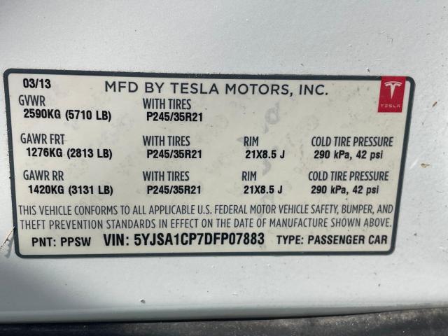 5YJSA1CP7DFP07883 - 2013 TESLA MODEL S Սպիտակ լուսանկար 9