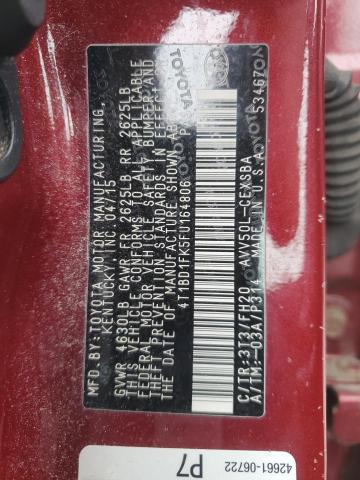 4T1BD1FK5FU164806 - 2015 TOYOTA CAMRY HYBRID RED photo 12