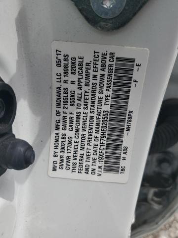 19XFC1F79HE020553 - 2017 HONDA CIVIC EXL WHITE photo 12