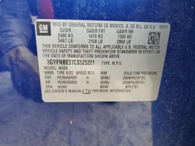 3GYFNBE37CS525221 - 2012 CADILLAC SRX PERFORMANCE COLLECTION Көк фото 12