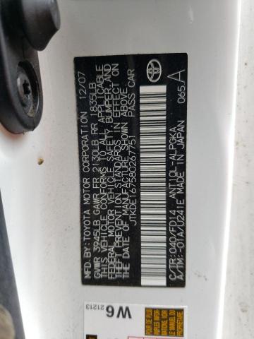 JTKDE167580267751 - 2008 TOYOTA SCION TC 白色 照片 12