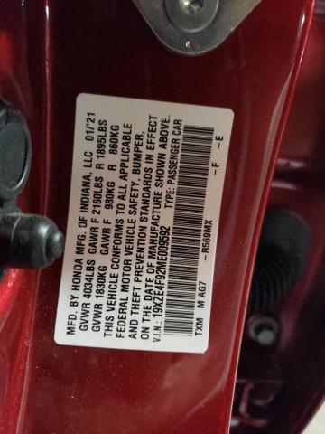 19XZE4F92ME009592 - 2021 HONDA INSIGHT TOURING RED photo 13