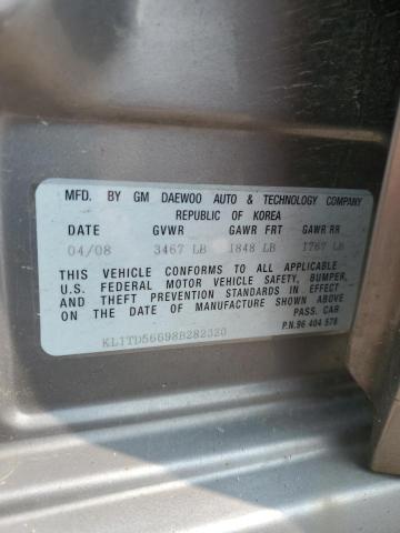 KL1TD56698B282320 - 2008 CHEVROLET AVEO BASE GRAY photo 12