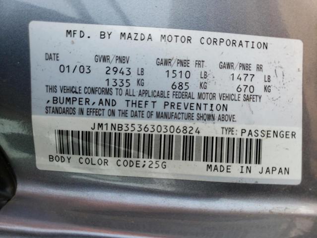 JM1NB353630306824 - 2003 MAZDA MX-5 MIATA BASE GRAY photo 12