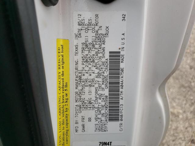 5TFTU4GN2CX025990 - 2012 TOYOTA TACOMA PRERUNNER ACCESS CAB WHITE photo 12