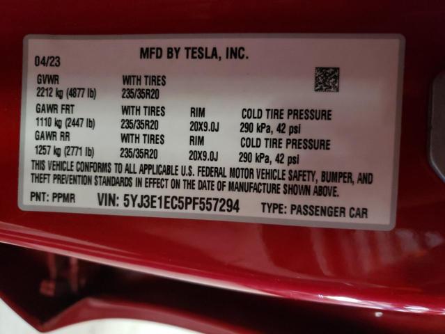 5YJ3E1EC5PF557294 - 2023 TESLA MODEL 3 RED photo 13