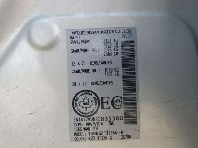 5N1AT2MV6FC835360 - 2015 NISSAN ROGUE S SILVER photo 13