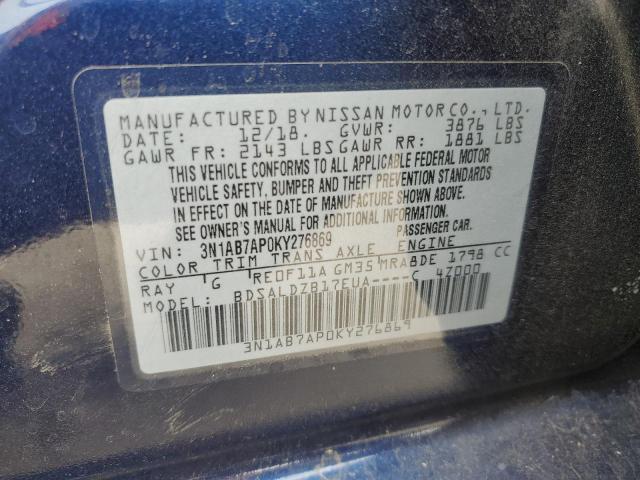 3N1AB7AP0KY276869 - 2019 NISSAN SENTRA S BLUE photo 12