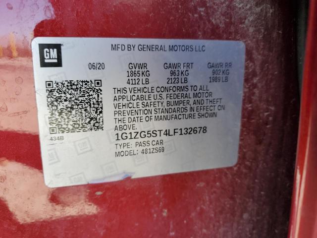 1G1ZG5ST4LF132678 - 2020 CHEVROLET MALIBU RS 勃艮第红 照片 12