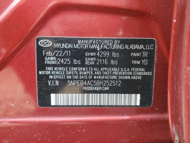 5NPEB4AC5BH252512 - 2011 HYUNDAI SONATA GLS RED photo 13