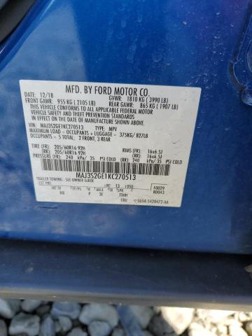 MAJ3S2GE1KC270513 - 2019 FORD ECOSPORT SE ლურჯი ფოტო 13