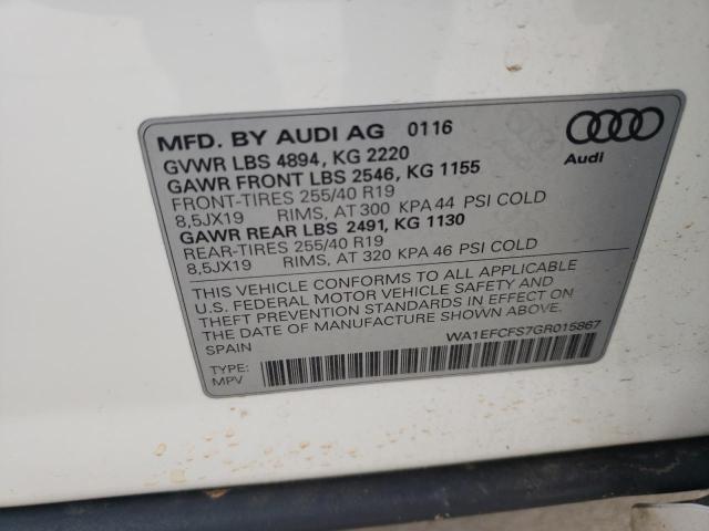 WA1EFCFS7GR015867 - 2016 AUDI Q3 PREMIUM PLUS WHITE photo 13