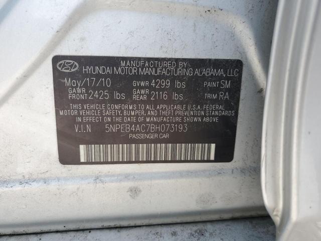 5NPEB4AC7BH073193 - 2011 HYUNDAI SONATA GLS SILVER photo 13