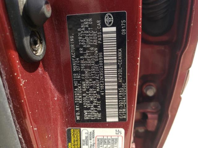 4T1BE32K95U388996 - 2005 TOYOTA CAMRY LE RED photo 12