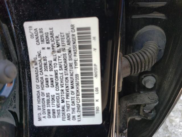 2HGFC2F83KH567359 - 2019 HONDA CIVIC SPORT 黑色 照片 13