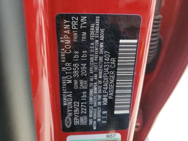 KMHLP4AGXPU431407 - 2023 HYUNDAI ELANTRA LIMITED RED photo 13