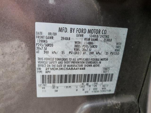 2FMDK3KC5ABA41448 - 2010 FORD EDGE LIMITED GRAY photo 13