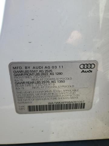 WA1WKAFP6BA091037 - 2011 AUDI Q5 PRESTIGE 白色 照片 13